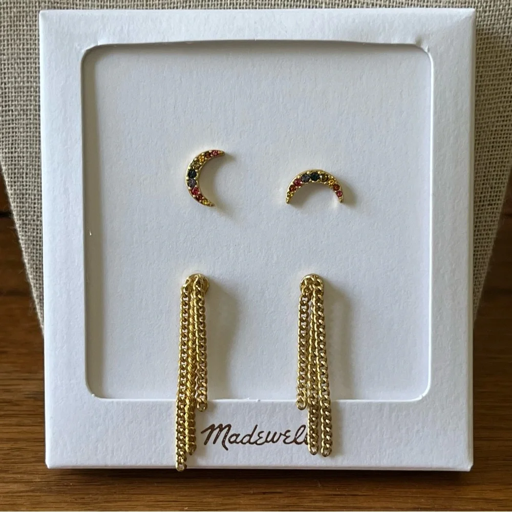 Madewell Moonrise Stud & Chain Drop Earrings Set